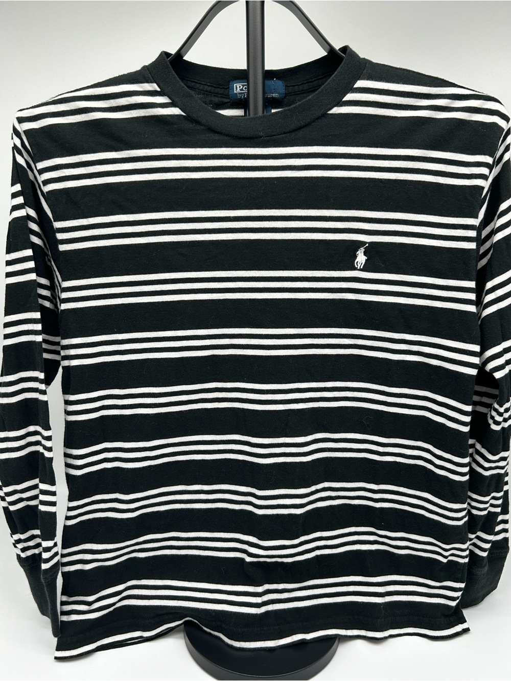 Polo by Ralph Lauren Black & White Striped Long Sleeve Tee Boys Size M (12/14)